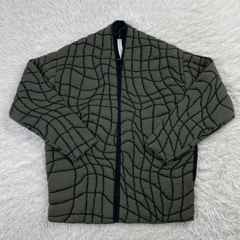 Lululemon Sweater Womens 2 Green Insulated Jacquard Cardigan Loose Fit Pockets